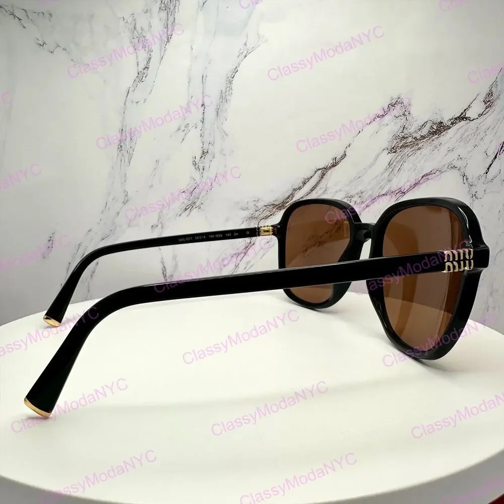 New MIU MIU Sunglasses MU B01S 16K90Q Black Brown Lens Oversized Pillow Square